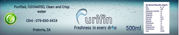 Picture of Purificin Water Label BULK -White vinyl labels size 194.3mm x 37mm -based on 608, 800-1008 labels.
