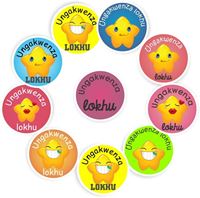 Zulu stickers: Ungakwenza lokhu. Smiley faces & colourful backgrounds. Closeup picture of images