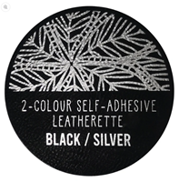 Leatherette Tags  Black  Silver. Iron-on or peel-and-stick adhesive.