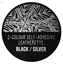 Leatherette Tags  Black  Silver. Iron-on or peel-and-stick adhesive.